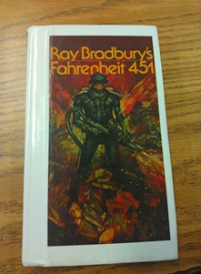 A hardcover copy of Ray Bradbury’s Fahrenheit 451.